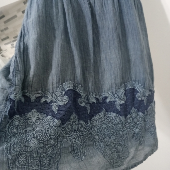 Romeo & Juliet Couture Denim Chambray Sleeveless Dress w Mesh Embroidered Bottom - Picture 12 of 15